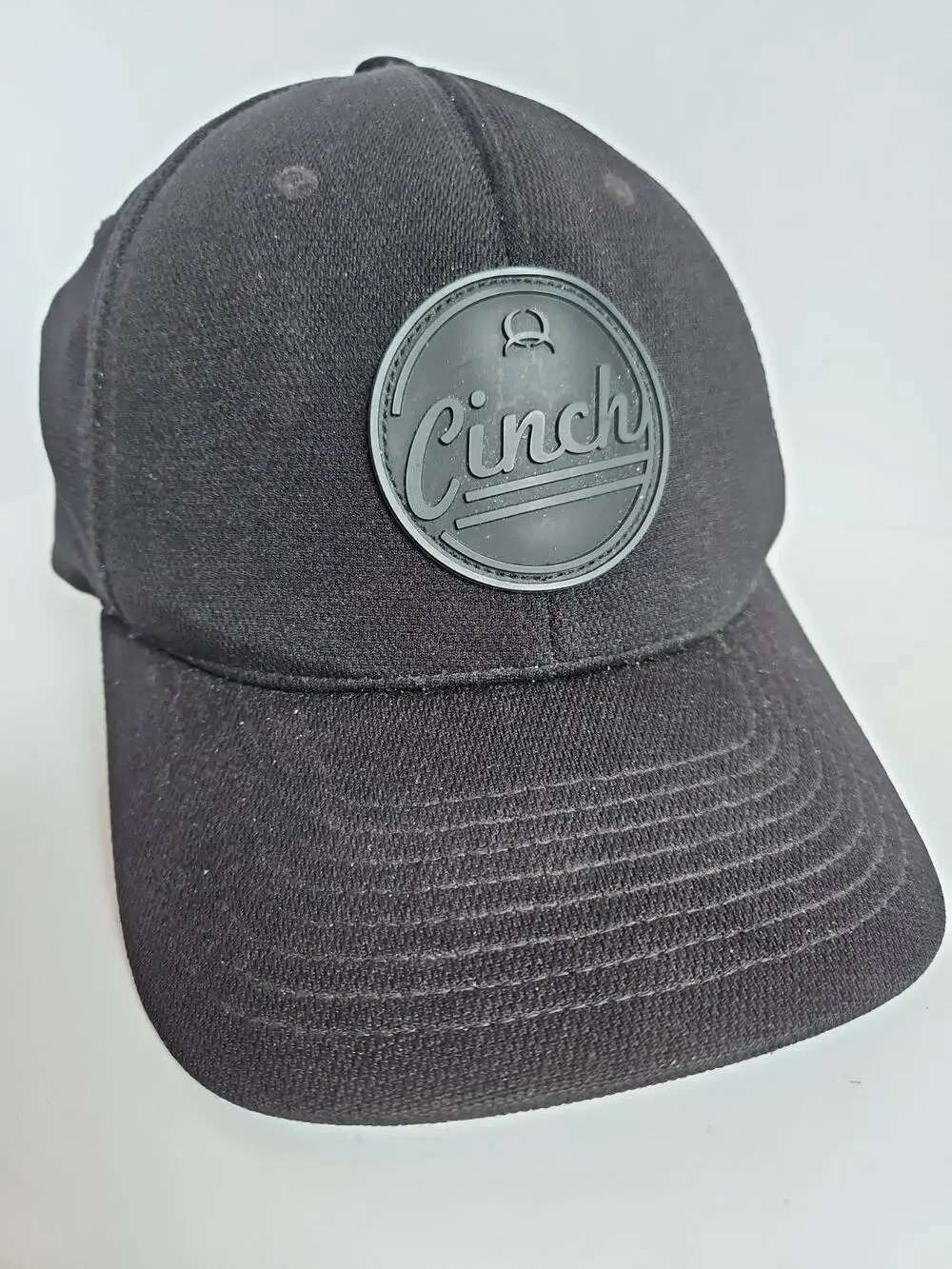 Cinch Flexfit Hat Black S/M Rubber Logo Patch Stretch Fit Western Rodeo Cap